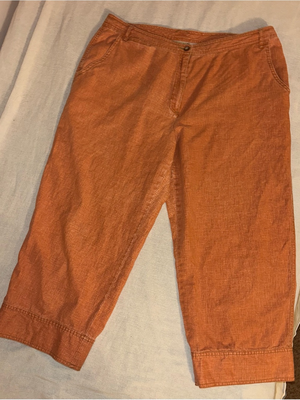 L.L.Bean Women’s 18 Linen Blend Capri Pants Orange Cropped Wide Leg Summer